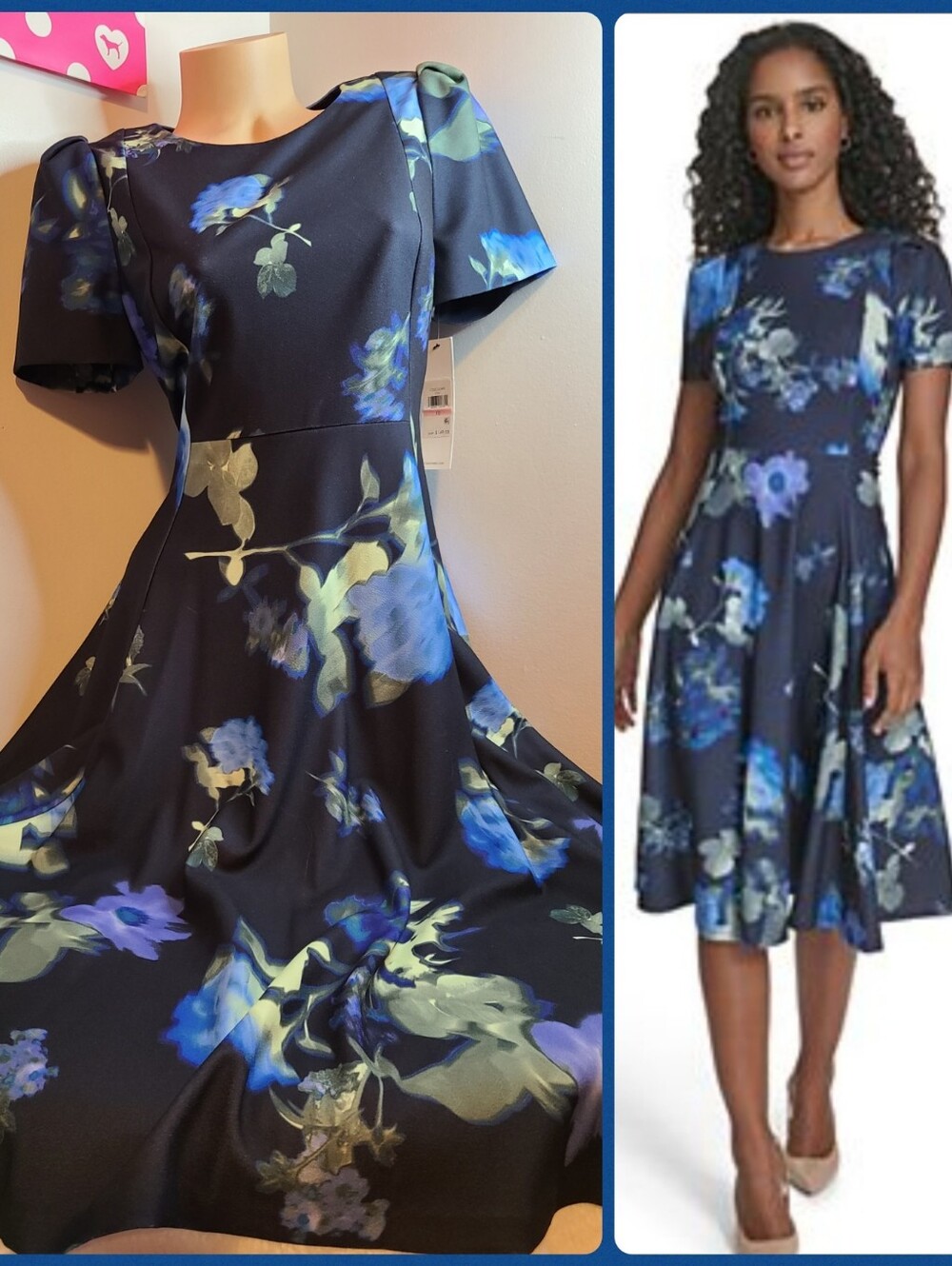 Calvin Klein Short Sleeve Floral Printed A-line Midi Dress Size 10